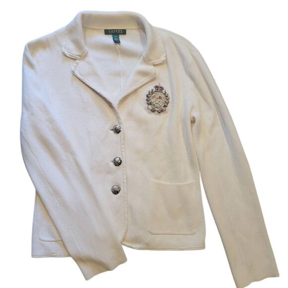 Ralph Lauren Jackets & Blazers - Ralph Lauren Blazer Women's Medium White Knit Crest Crown Embroidered Logo